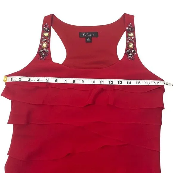 Y2K cocktail dress ruffled sleeveless tank jeweled sleeveless red party dress 10 - Picture 10 of 12